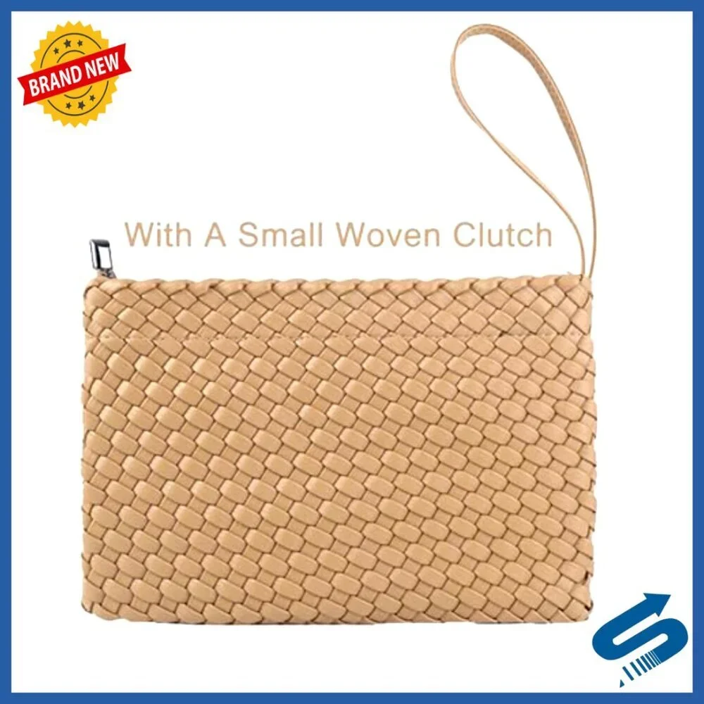 Woven Vegan Leather Tote Bag with Detachable Clutch Elegant Boho Chic